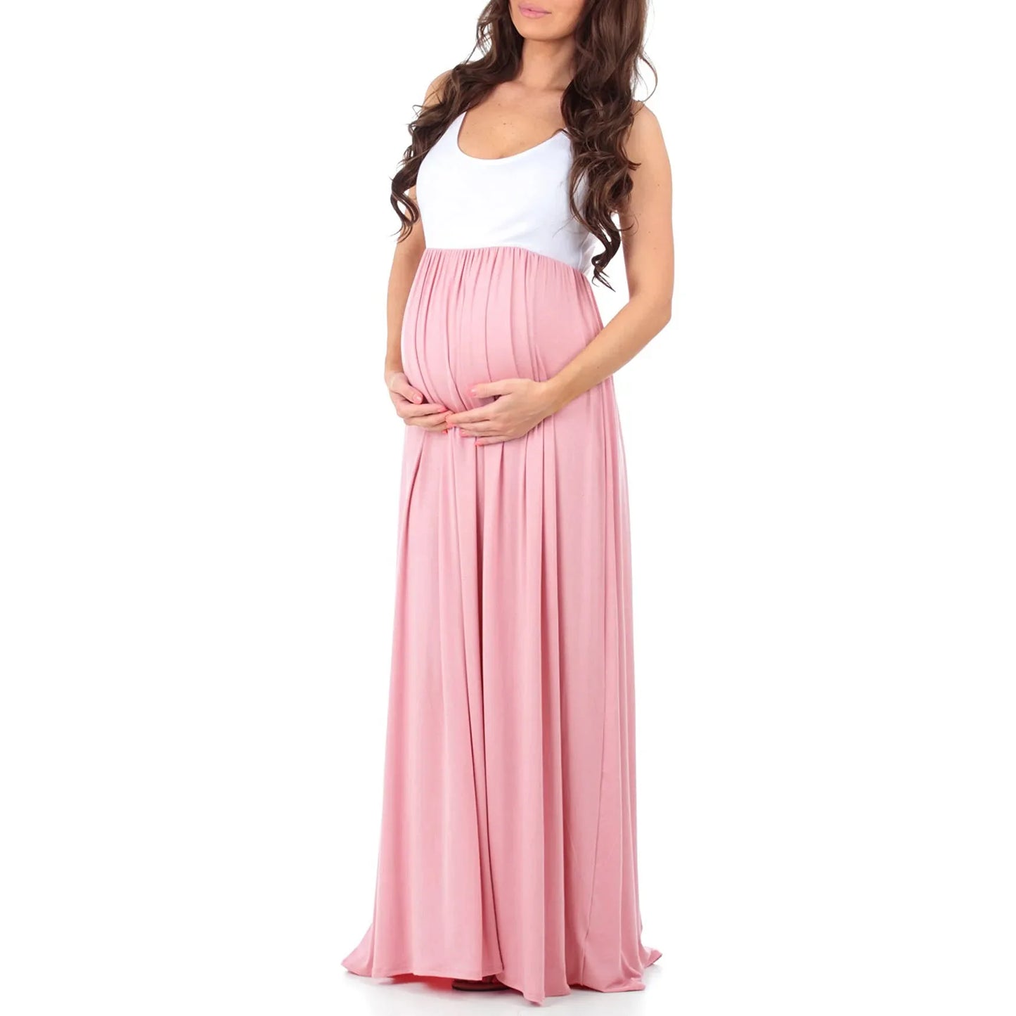 Maternity Dresses- Essential Summer Maternity Maxi Dress with Tank Top Design- - Pekosa Women Fashion