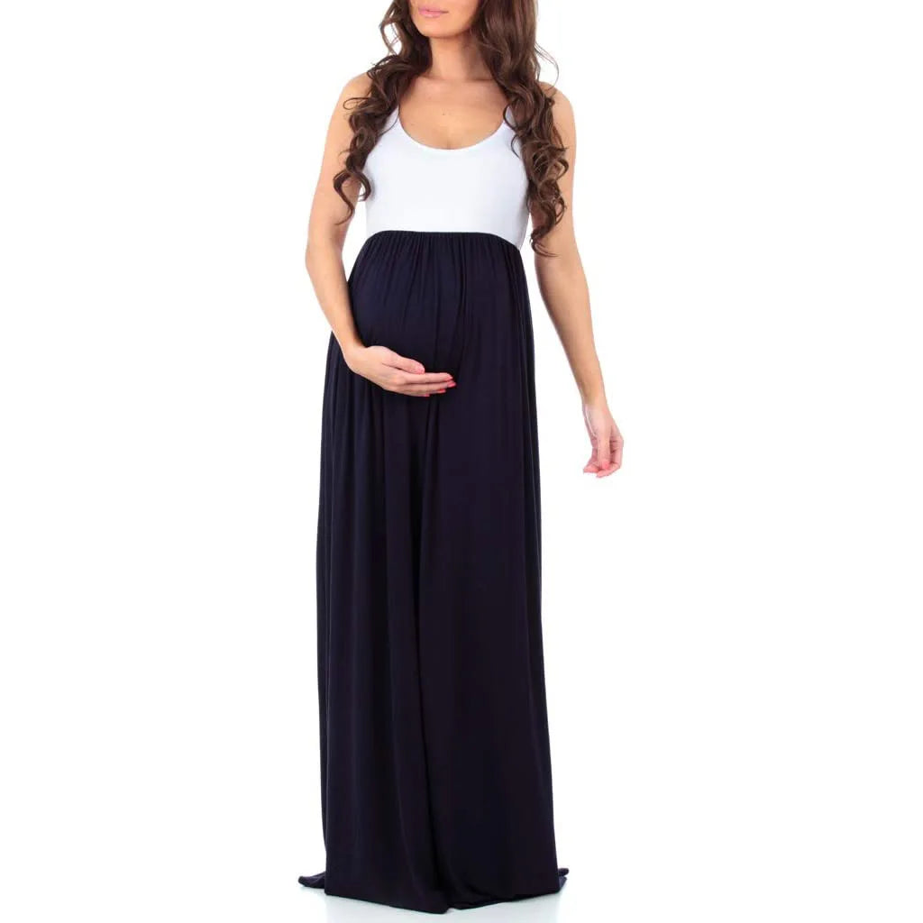 Maternity Dresses- Essential Summer Maternity Maxi Dress with Tank Top Design- Black- Pekosa Women Fashion