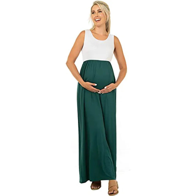 Maternity Dresses- Essential Summer Maternity Maxi Dress with Tank Top Design- - Pekosa Women Fashion