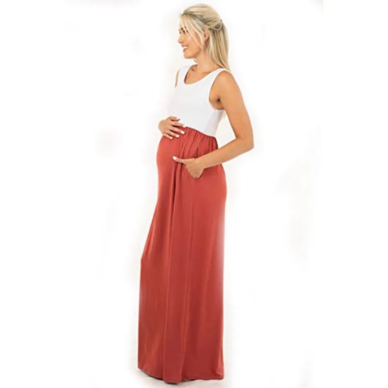 Maternity Dresses- Essential Summer Maternity Maxi Dress with Tank Top Design- - Pekosa Women Fashion