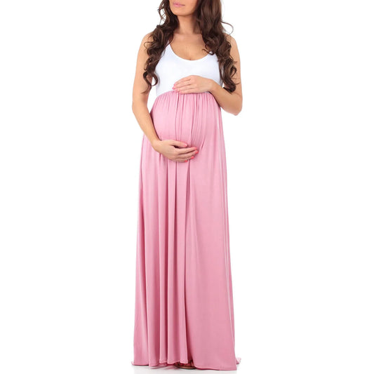 Maternity Dresses- Essential Summer Maternity Maxi Dress with Tank Top Design- - Pekosa Women Fashion