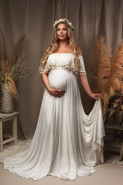 Maternity Dresses- Off-Shoulder Dress Maternity Gown for Photoshoots- - Pekosa Women Fashion