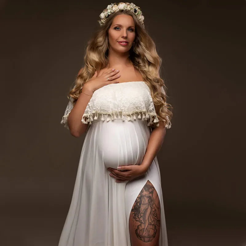 Maternity Dresses- Off-Shoulder Dress Maternity Gown for Photoshoots- - Pekosa Women Fashion