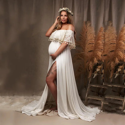 Maternity Dresses- Off-Shoulder Dress Maternity Gown for Photoshoots- - Pekosa Women Fashion