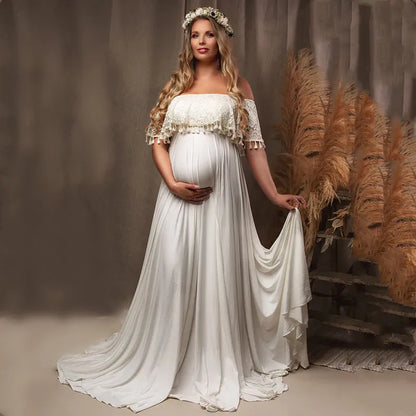 Maternity Dresses- Off-Shoulder Dress Maternity Gown for Photoshoots- - Pekosa Women Fashion