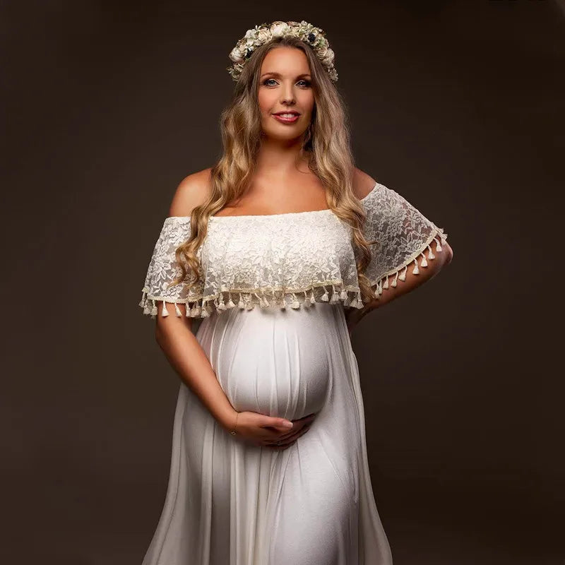 Maternity Dresses- Off-Shoulder Dress Maternity Gown for Photoshoots- - Pekosa Women Fashion