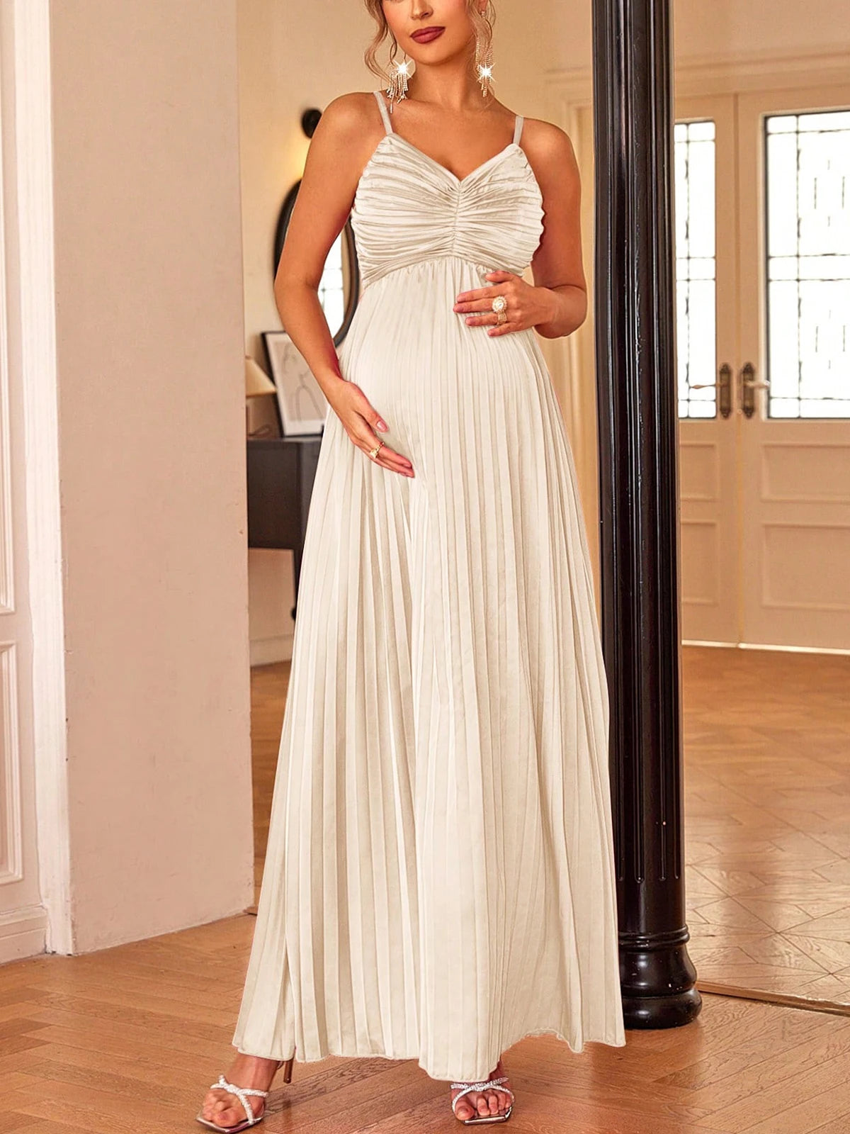 Maternity Dresses - Satin Maternity Maxi Dress for Baby Showers,