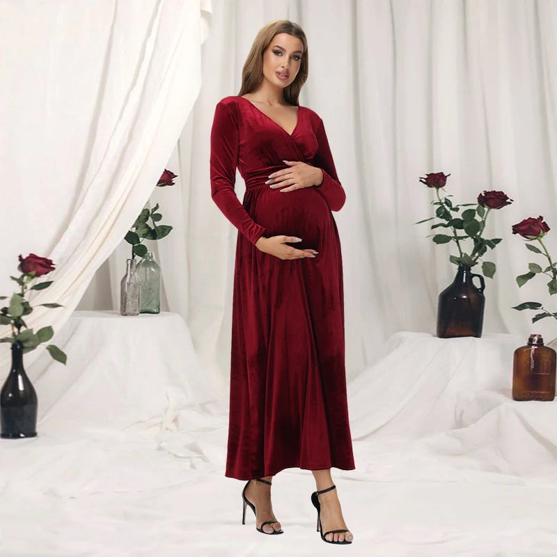 Maternity Dresses - Velvet Maxi Maternity Dress Velour Gown