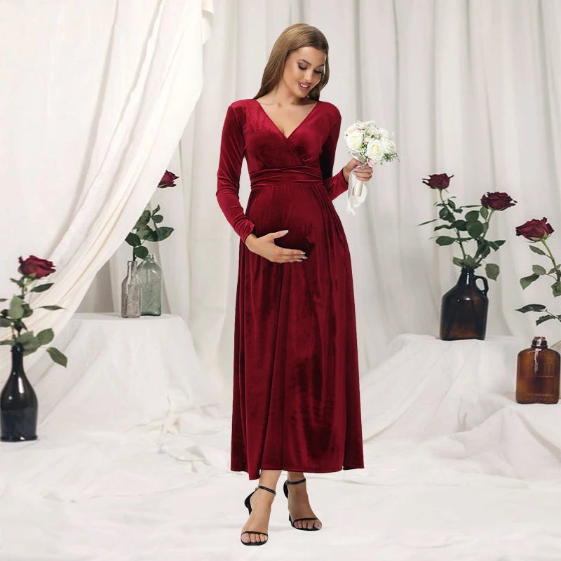 Maternity Dresses - Velvet Maxi Maternity Dress Velour Gown