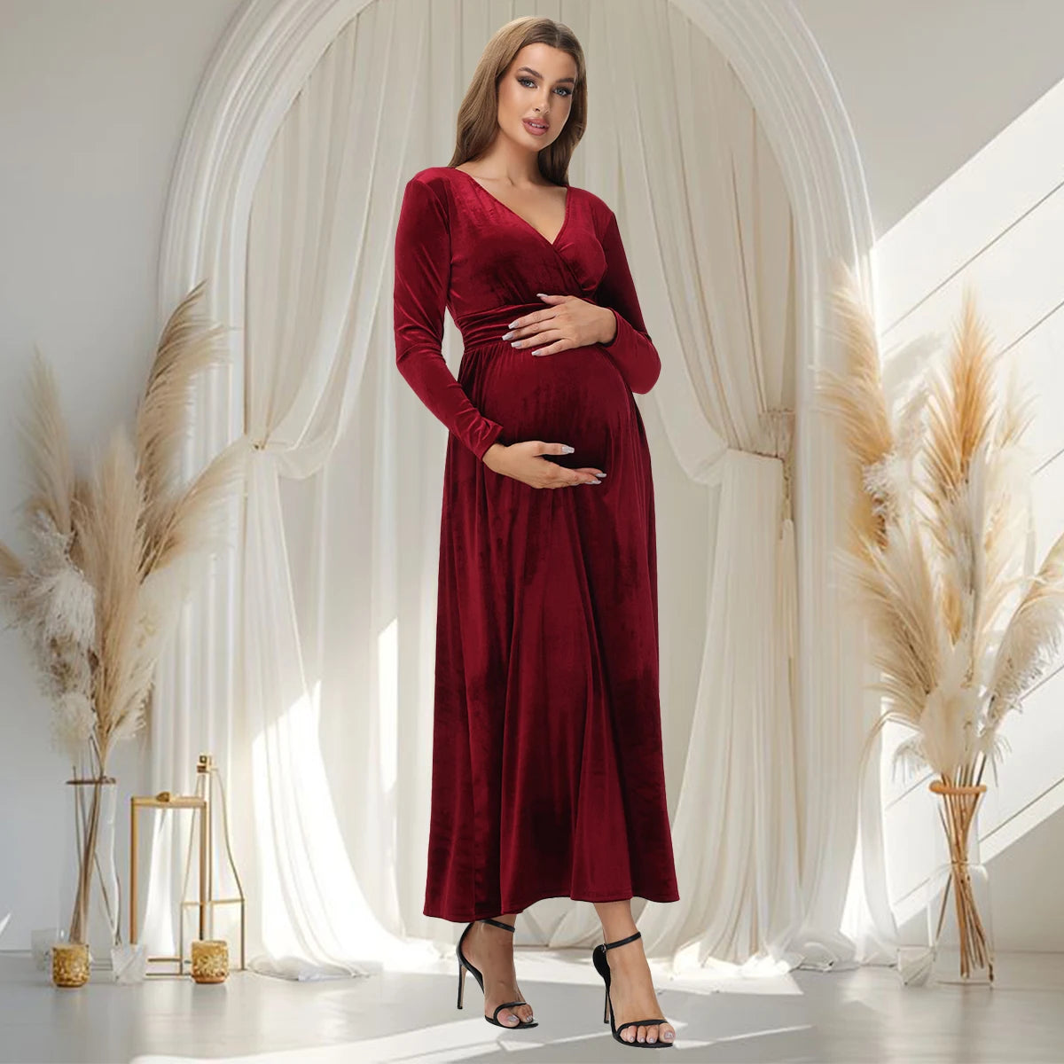 Maternity Dresses - Velvet Maxi Maternity Dress Velour Gown