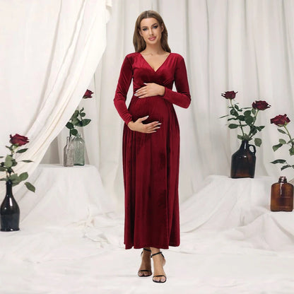 Maternity Dresses - Velvet Maxi Maternity Dress Velour Gown