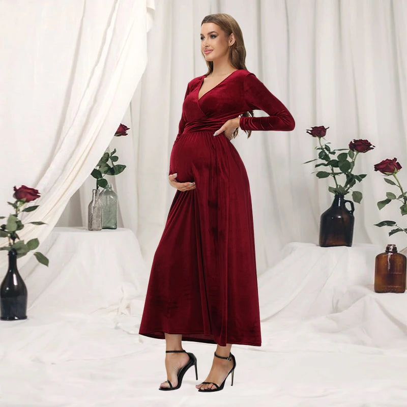 Maternity Dresses - Velvet Maxi Maternity Dress Velour Gown