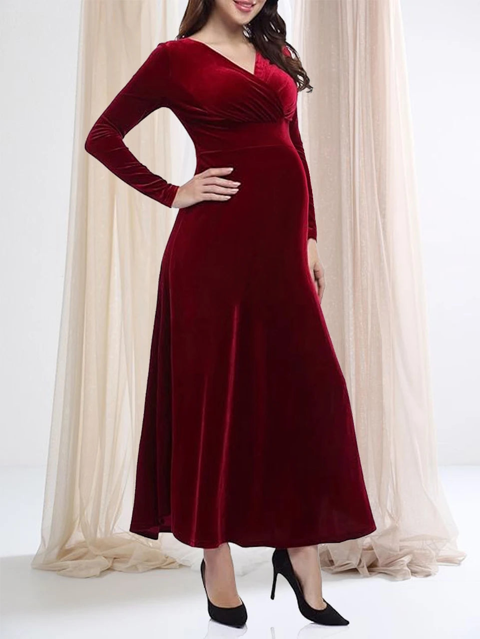 Maternity Dresses - Velvet Maxi Maternity Dress Velour Gown