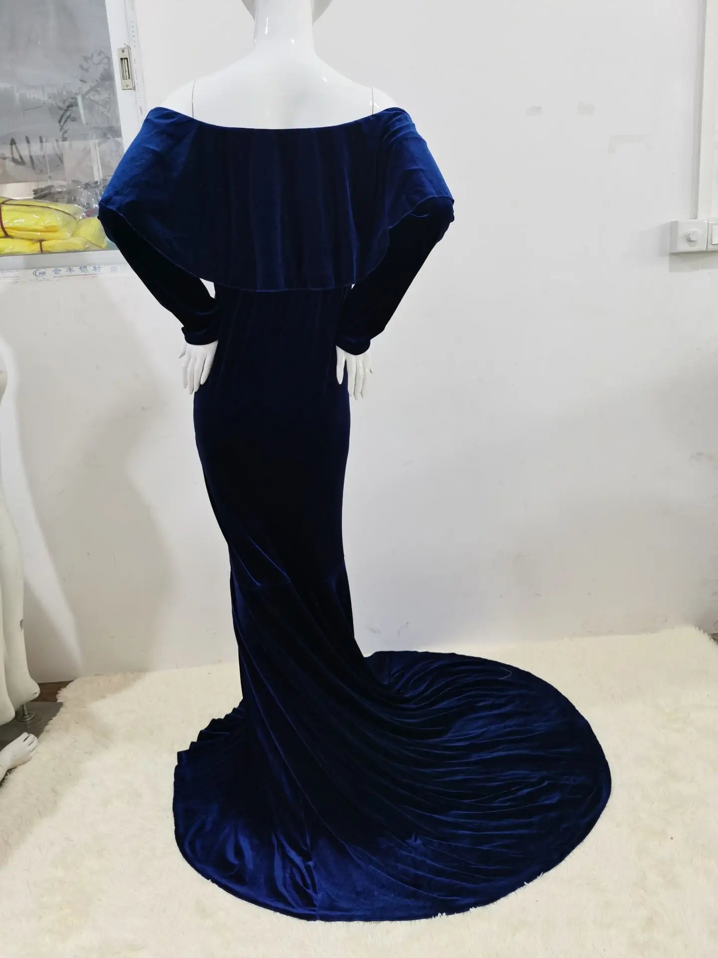 Maternity Dresses - Velvet Mermaid Maternity Dress Off-Shoulder Baby Shower Gown