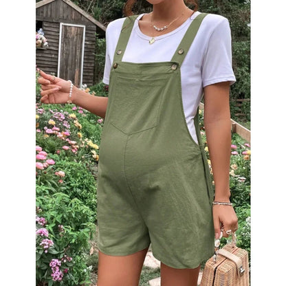 Maternity Playsuits- Solid Cotton Bib Shorts Maternity Romper- - Chuzko Women Clothing