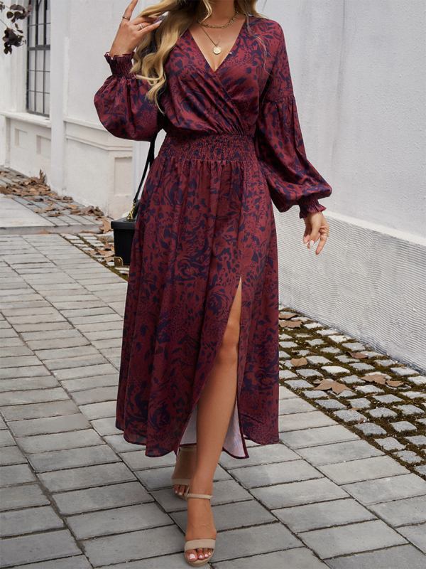 Maxi Dress- Floral Long Sleeve Surplice V-Neck Maxi Dress