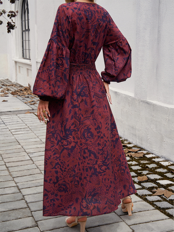 Maxi Dress- Floral Long Sleeve Surplice V-Neck Maxi Dress