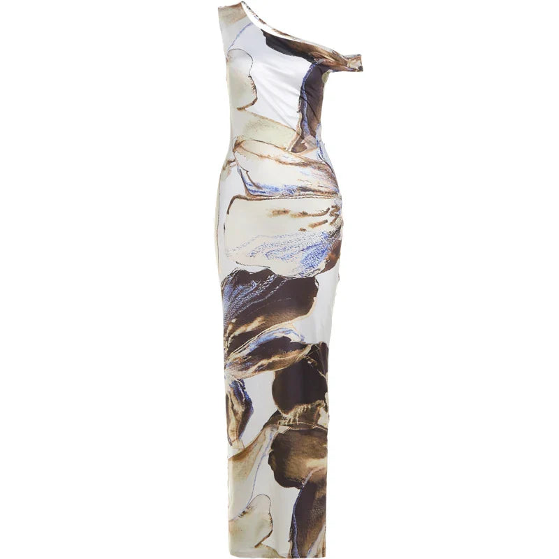 Maxi Dresses- Art Print Asymmetrical Long Dress- - Chuzko Women Clothing