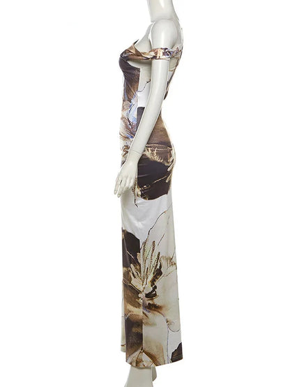 Maxi Dresses- Art Print Asymmetrical Long Dress- - Chuzko Women Clothing