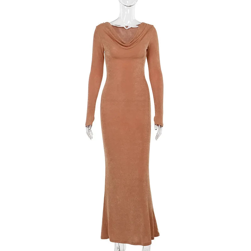 Maxi Dresses - Autumn Whisper Long Gown Cowl Back Evening Dress