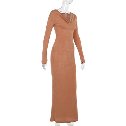 Maxi Dresses - Autumn Whisper Long Gown Cowl Back Evening Dress