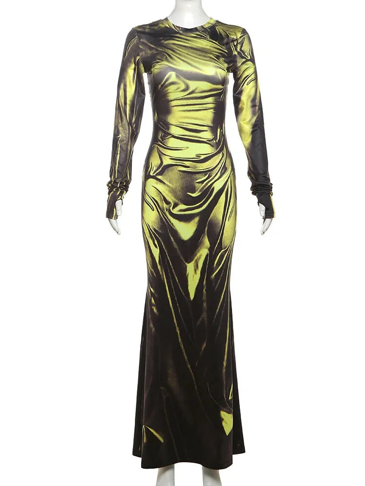 Maxi Dresses - Black Gold 3D Print Gala Maxi Dress