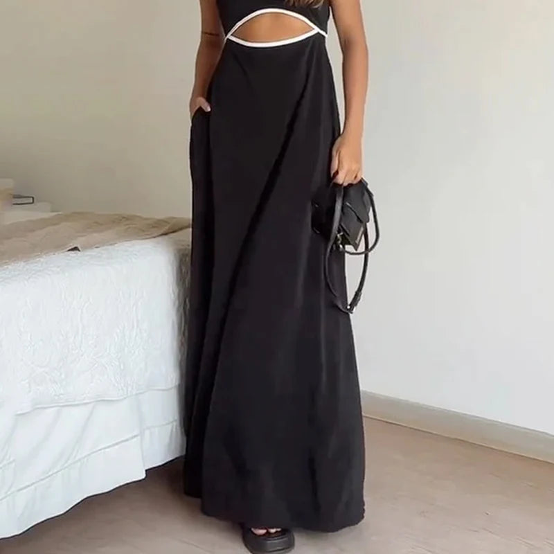 Maxi Dresses - Black Party Maxi Dress with Unique Cut-Outs