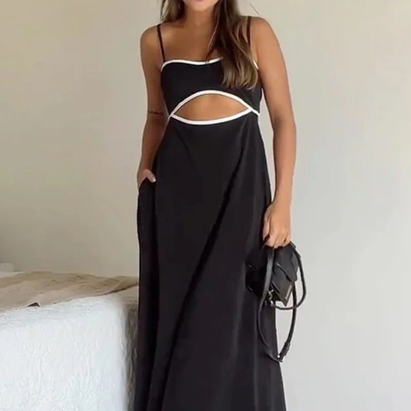 Maxi Dresses - Black Party Maxi Dress with Unique Cut-Outs