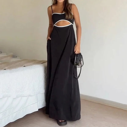 Maxi Dresses - Black Party Maxi Dress with Unique Cut-Outs