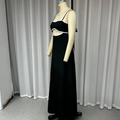 Maxi Dresses - Black Party Maxi Dress with Unique Cut-Outs