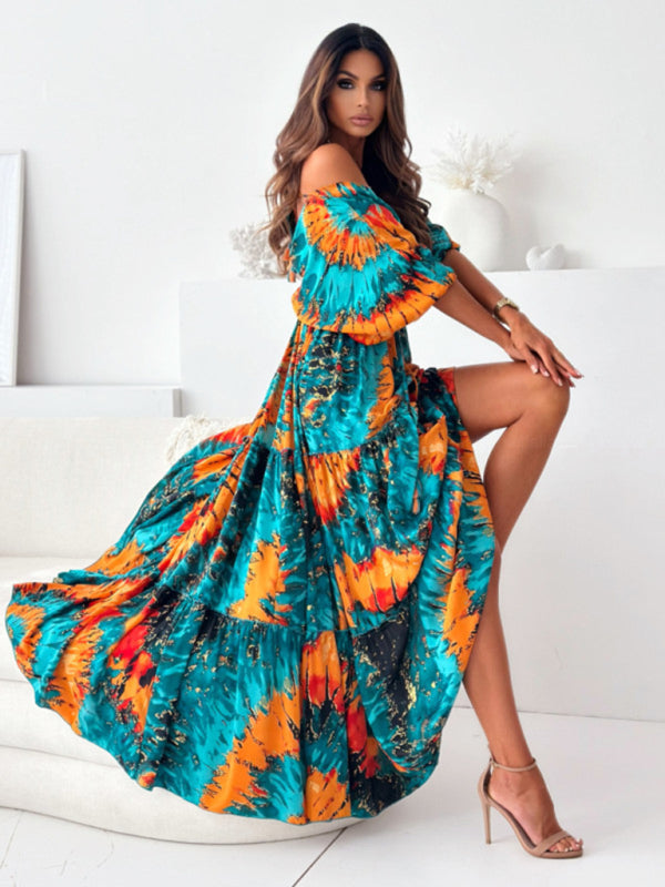 Maxi Dresses - Boho Floral Maxi Dress with Slit for Festivals