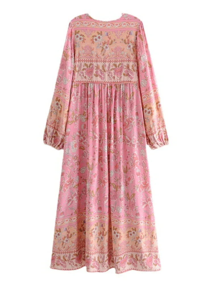 Maxi Dresses- Boho Free-flowing Floral Maxi Dress- - Chuzko Women Clothing