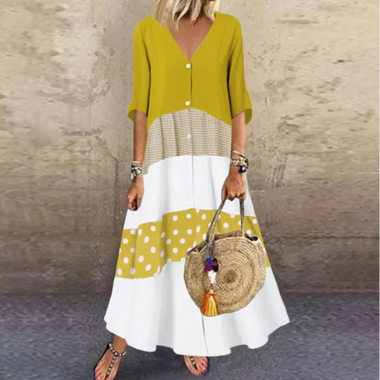 Maxi Dresses- Casual Loose Fit Maxi Dress for Outdoor Gatherings& Summer Events- Yellow- Pekosa Women Fashion