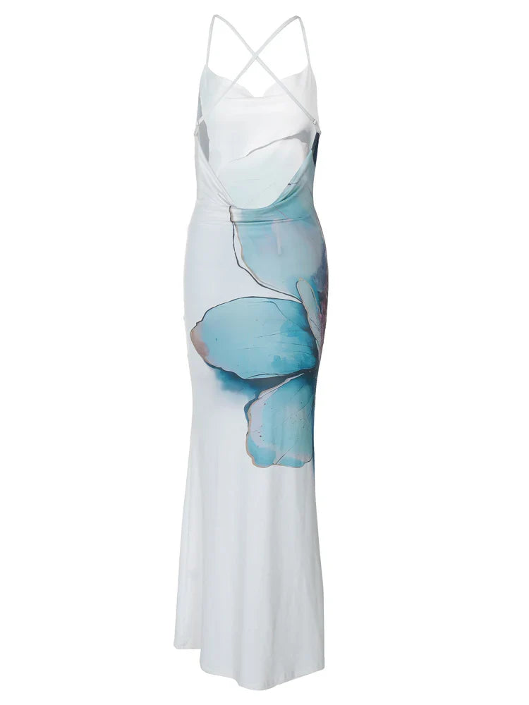 Maxi Dresses- Cocktail Abstract Print Cowl-Back Slit Dress- - Pekosa Women Fashion