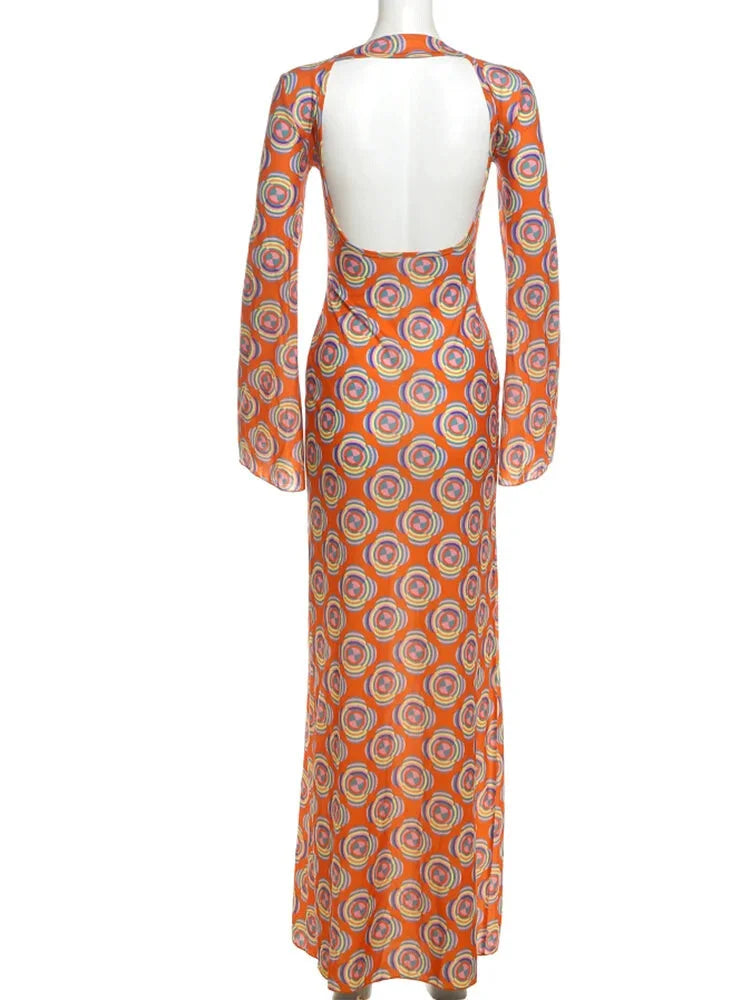 Maxi Dresses - Color Burst Asymmetrical Print Maxi