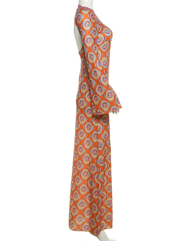 Maxi Dresses - Color Burst Asymmetrical Print Maxi