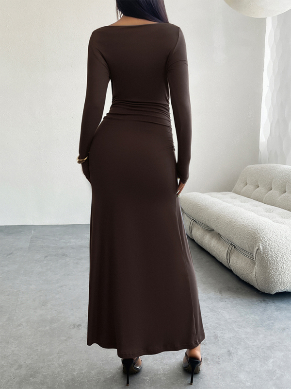 Maxi Dresses- Elegant Long-Sleeve Maxi Dress for Autumn Cocktails- - Pekosa Women Fashion