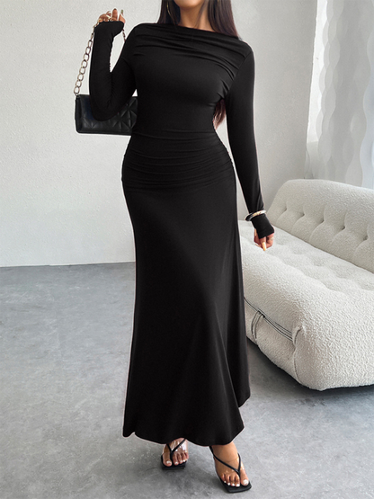 Maxi Dresses- Elegant Long-Sleeve Maxi Dress for Autumn Cocktails- - Pekosa Women Fashion