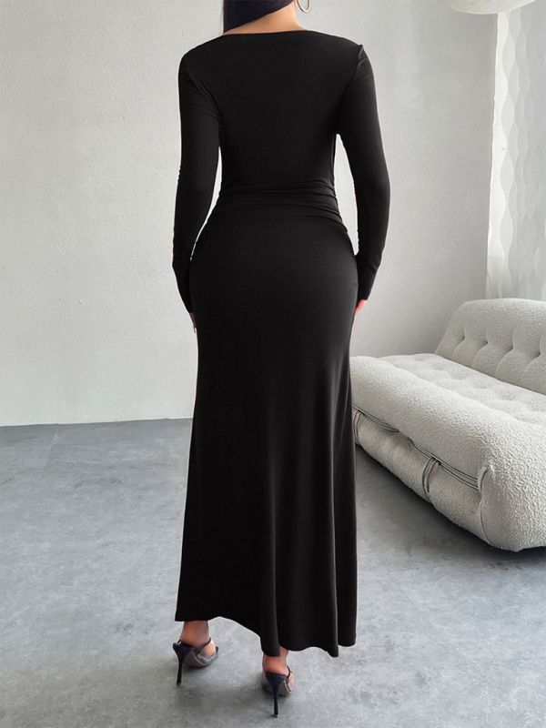 Maxi Dresses- Elegant Long-Sleeve Maxi Dress for Autumn Cocktails- - Pekosa Women Fashion