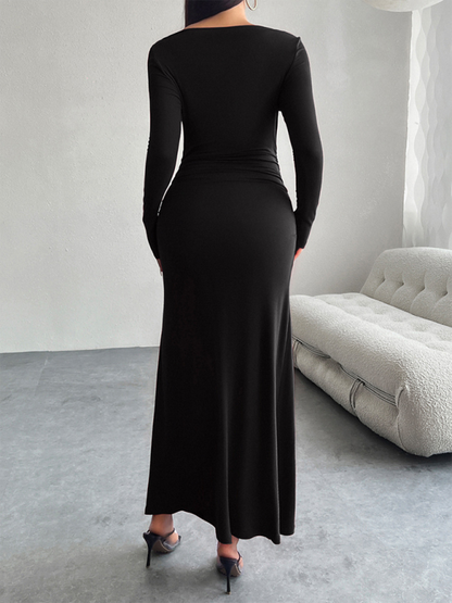 Maxi Dresses- Elegant Long-Sleeve Maxi Dress for Autumn Cocktails- - Pekosa Women Fashion