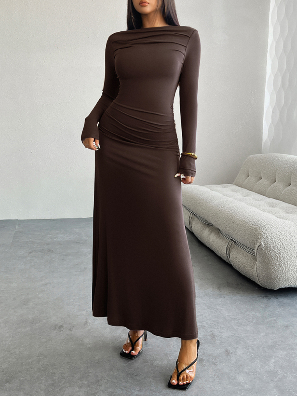 Maxi Dresses- Elegant Long-Sleeve Maxi Dress for Autumn Cocktails- - Pekosa Women Fashion