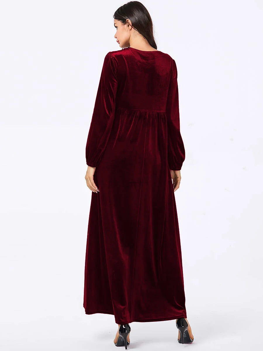 Maxi Dresses - Elegant Plus Size Empire Waist Velvet Long Sleeve Maxi Dress