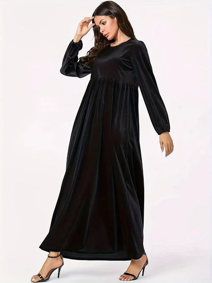 Maxi Dresses - Elegant Plus Size Empire Waist Velvet Long Sleeve Maxi Dress