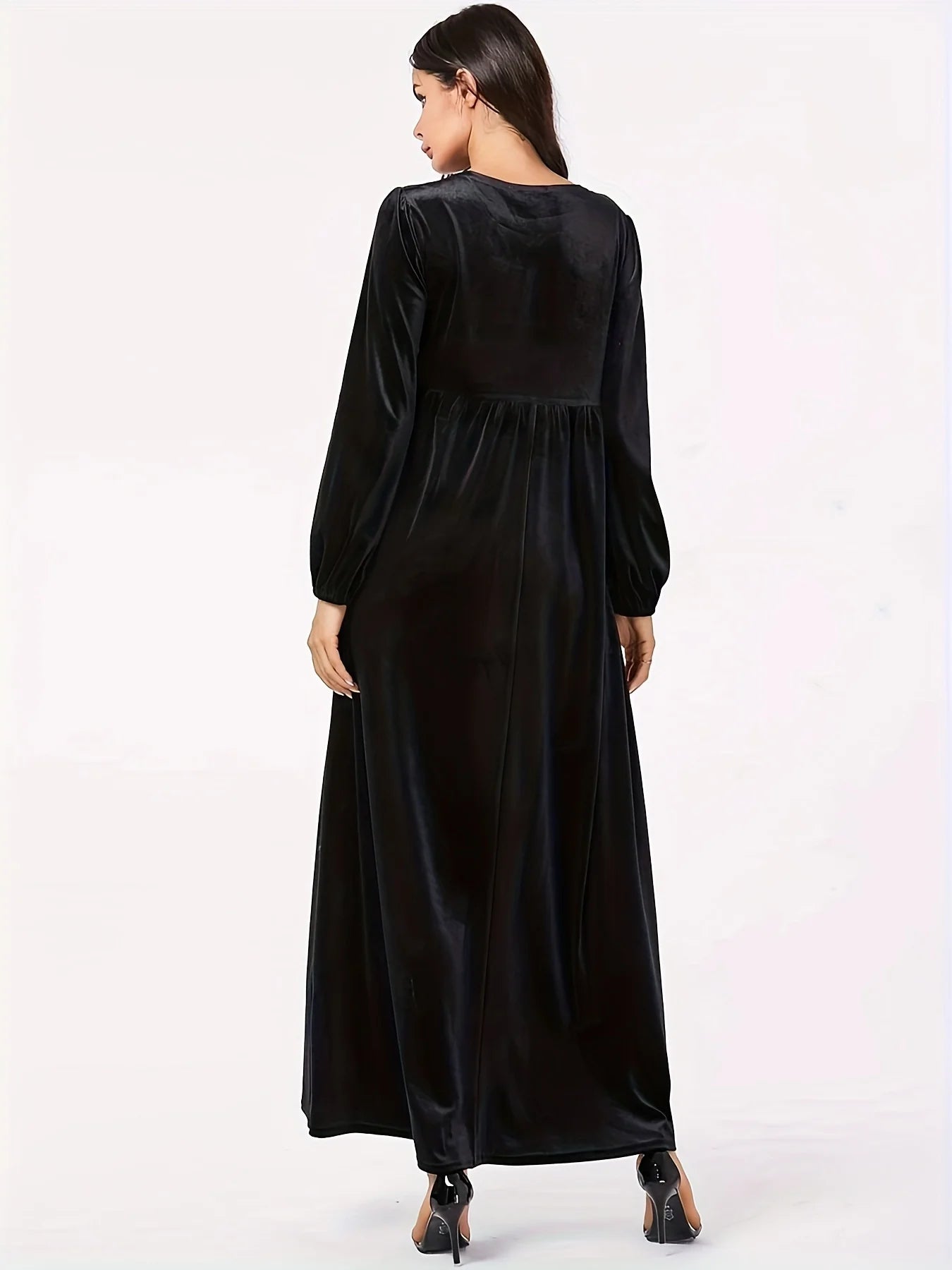 Maxi Dresses - Elegant Plus Size Empire Waist Velvet Long Sleeve Maxi Dress