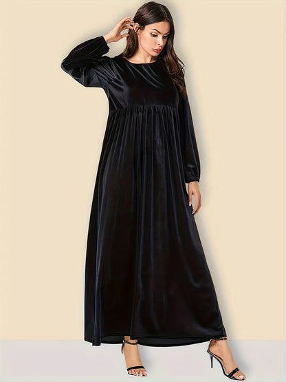 Maxi Dresses - Elegant Plus Size Empire Waist Velvet Long Sleeve Maxi Dress