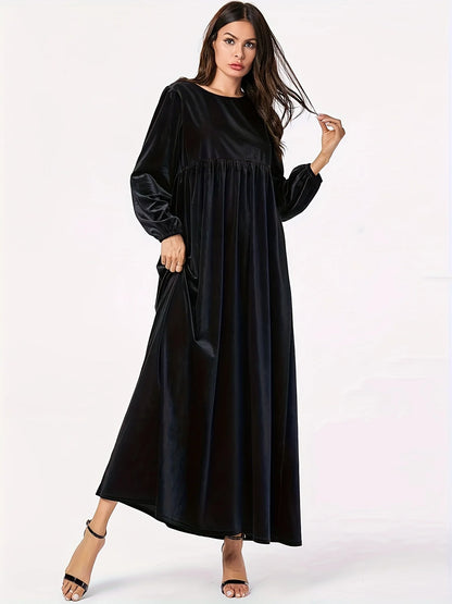 Maxi Dresses - Elegant Plus Size Empire Waist Velvet Long Sleeve Maxi Dress