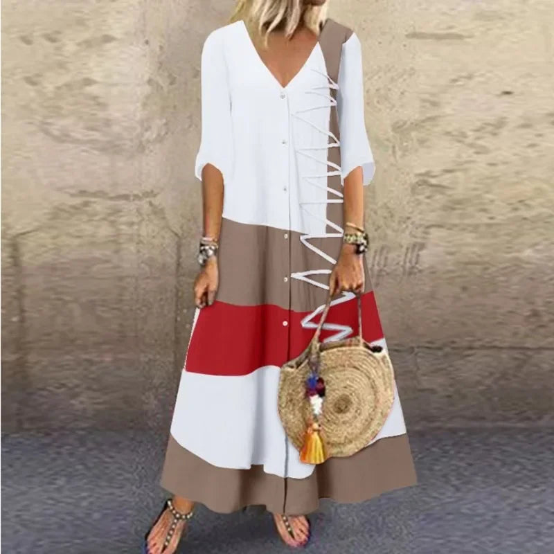 Maxi Dresses- Festival Bright and Bold Maxi Dress for Seasonal Celebrations- White- Pekosa Women Fashion