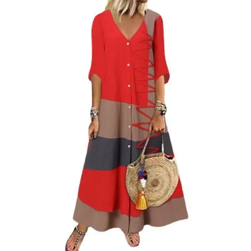 Maxi Dresses- Festival Bright and Bold Maxi Dress for Seasonal Celebrations- Red- Pekosa Women Fashion