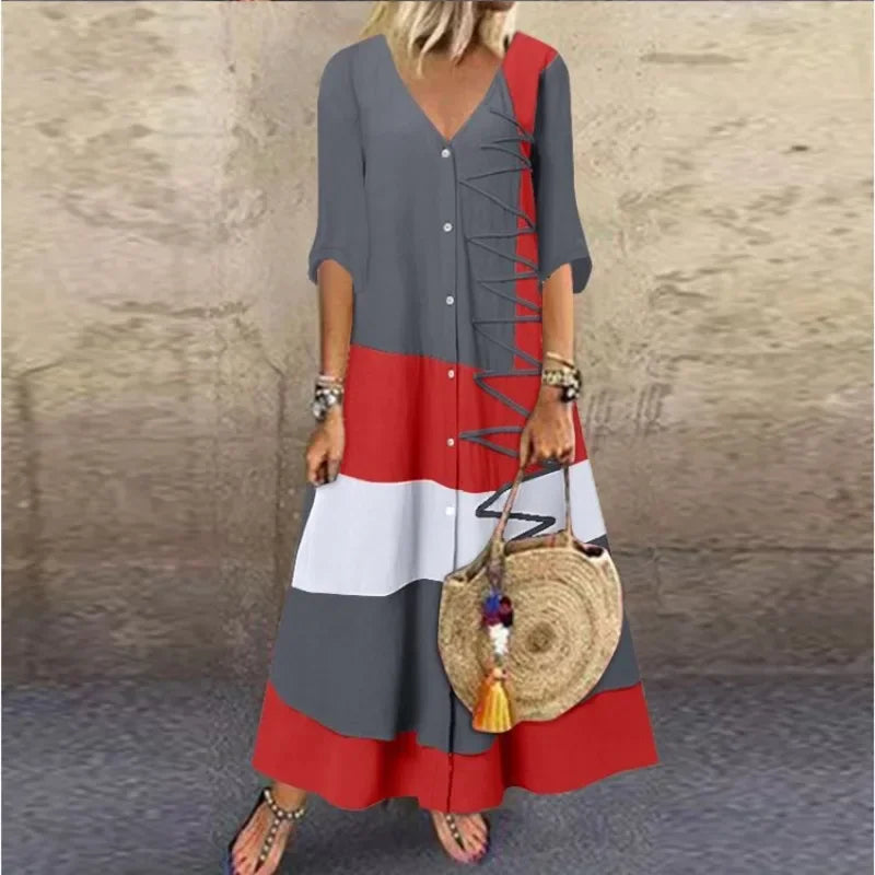 Maxi Dresses- Festival Bright and Bold Maxi Dress for Seasonal Celebrations- Gray- Pekosa Women Fashion