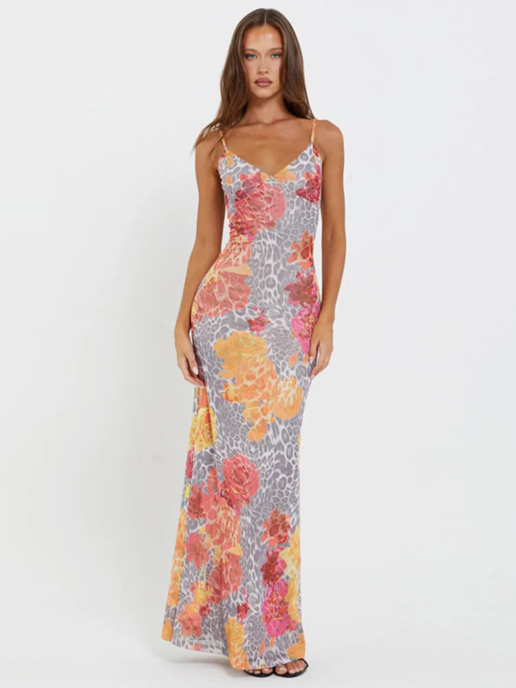 Maxi Dresses- Floral Women's Summer Mermaid Cami Dress for Cocktails- - Pekosa Women Fashion